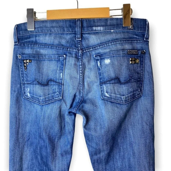 7 For All Mankind Josefina Skinny  Boyfriend Studded Distressed Blue Jeans 25 - Picture 4 of 14